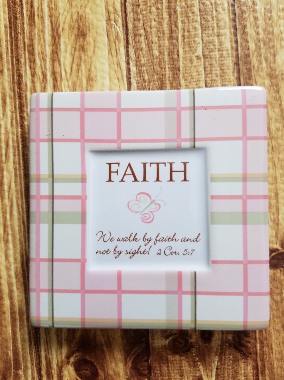 Women Of Faith Pink Plaid Plaque Tile Ceramic Desktop 2 Corinthians 5:7
